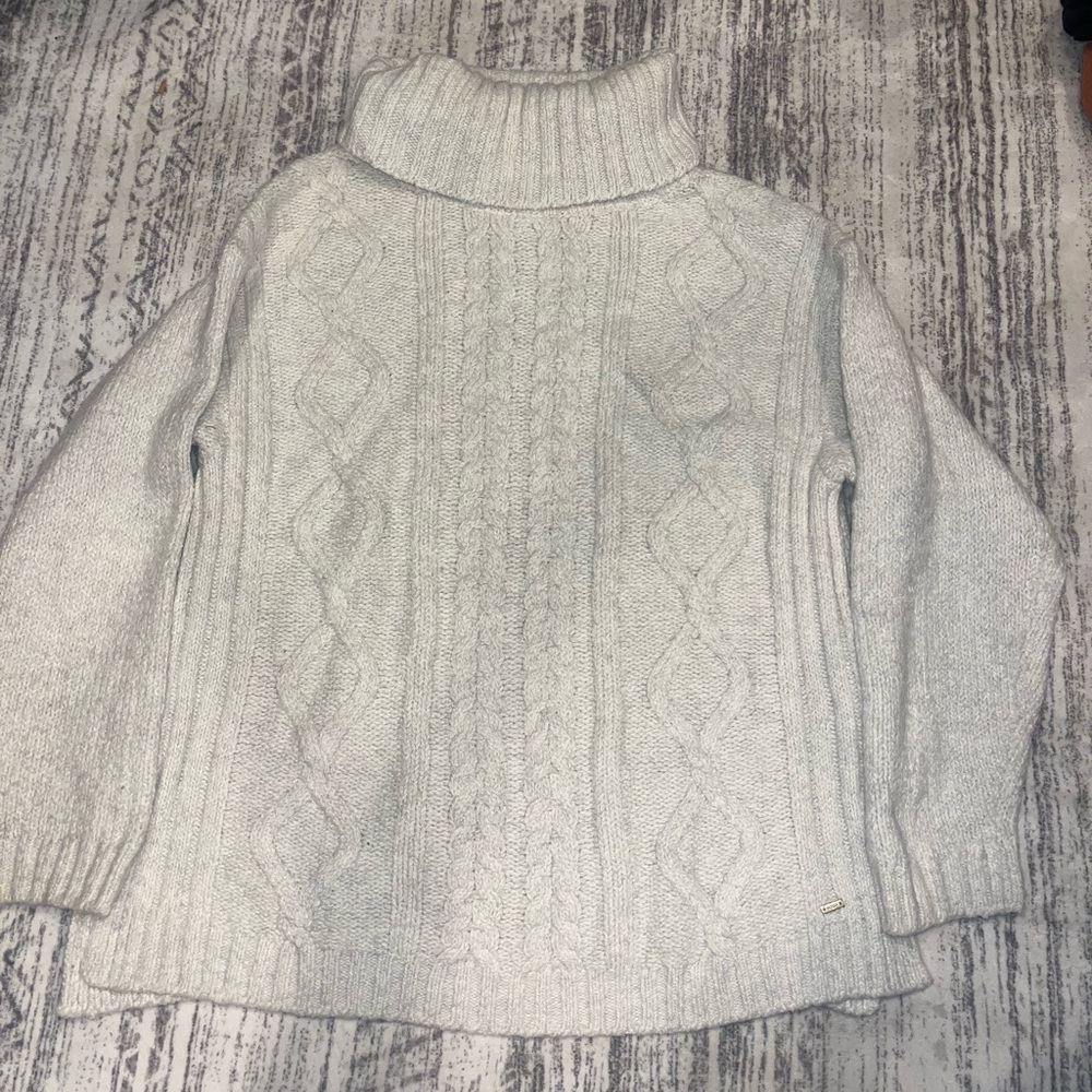 Cozy White Cable Knit Turtleneck Sweater